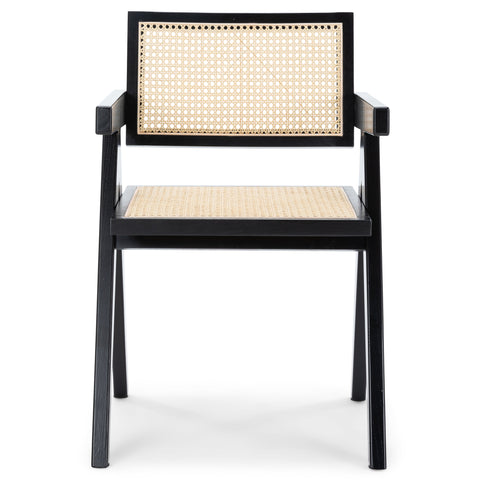 Schwarzer Esszimmerstuhl mit Geflechtsitz