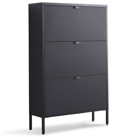 Herman Schuhschrank - Schwarzes Metall mit 3 Klappen - 80x26x125cm