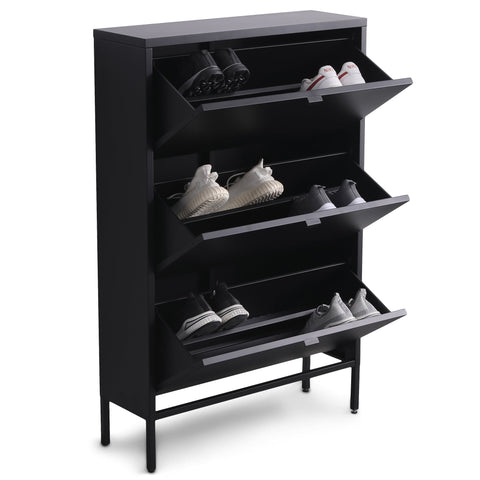 Herman Schuhschrank - Schwarzes Metall mit 3 Klappen - 80x26x125cm