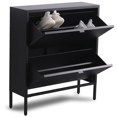 Herman Schuhschrank - Schwarzes Metall mit 2 Klappen - 80x26x89cm